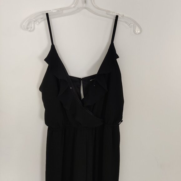 Revamped Women's Jumpsuit Size M Black Surplice Ruffles Summer Party Elegant - Picture 1 of 11